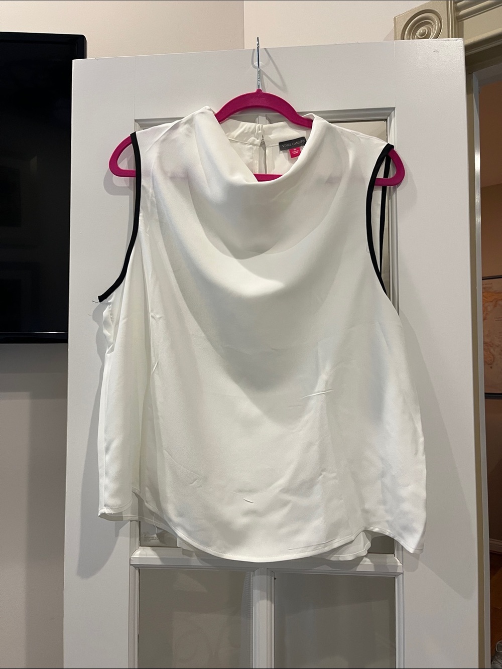 Vince Camuto White Cowl Neck Sleeveless top with Black Trim-perfect work outfit!